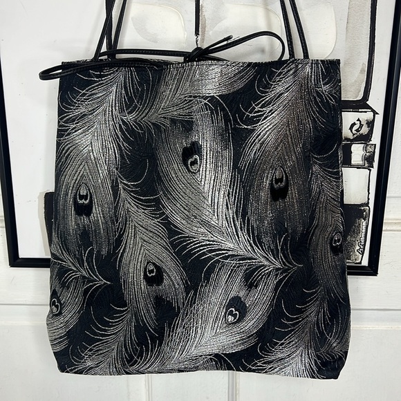 Vintage Vivienne Tam Black & Silver Feather Print Bag - Picture 3 of 10